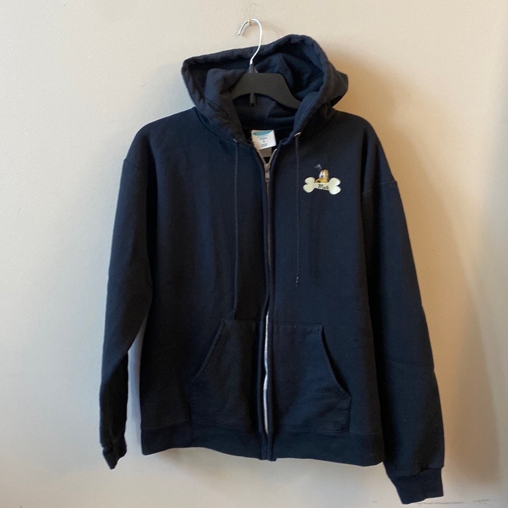 DISNEY | Pluto Black Hooded Zippered Cotton Sweatshirt unisex Small